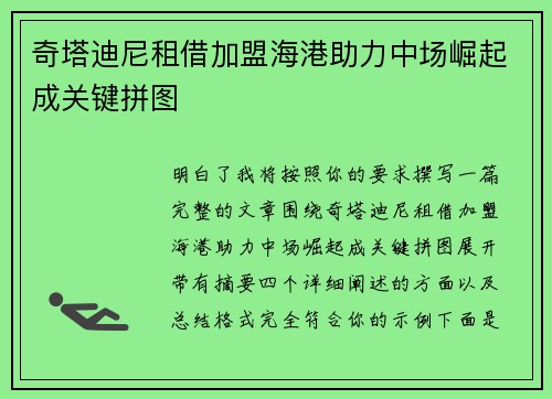 奇塔迪尼租借加盟海港助力中场崛起成关键拼图